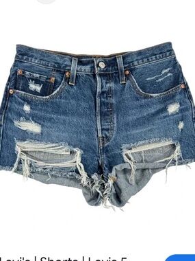 Levi's High-Rise Distressed Denim Shorts - Dark Blue